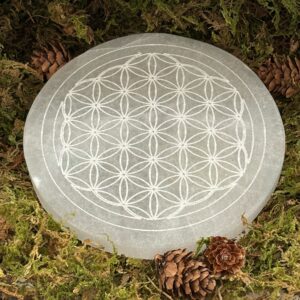 Grande plaque de rechargement en Sélénite “Fleur de Vie”
