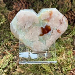 Cœur Agate Fleur Verte + Support, Réactif aux UV