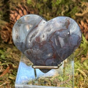 Cœur en Agate Mousse Violette Druzy + Support