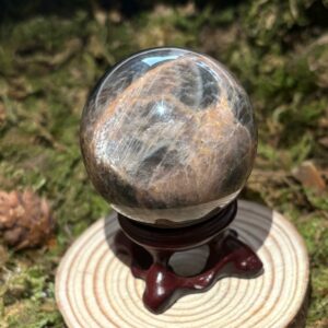 Sphère Pierre de Lune Noire + Support