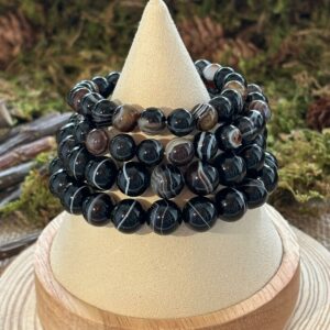Bracelet Agate Noire – perles rondes (8 ou 10 mm)