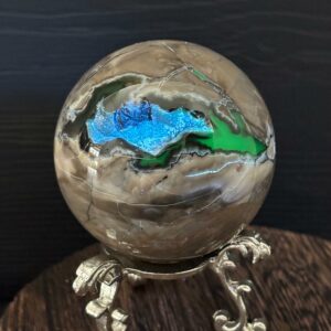 Sphère Agate Volcanique + Support, Réactive aux UV