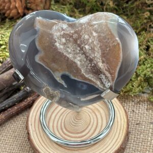 Coeur Agate Bleue Druzy + Support