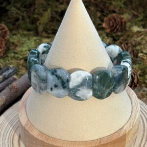 Bracelet Agate Mousse – perles plates rectangulaires