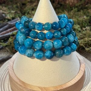 Bracelet Apatite Bleue – perles rondes (8 ou 10 mm)