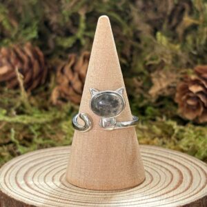 Bague Quartz Jardin Noir, Argent S925 (Chat)