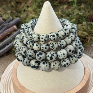 Bracelet Jaspe Dalmatien – perles rondes (8 ou 10 mm)