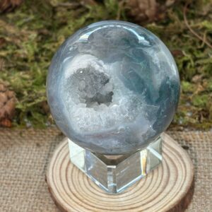 Sphère en Agate Mousse (Bleutée, Violette, Verte) Druzy + Support