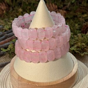 Bracelet en Quartz Rose – Perles plates rectangulaires