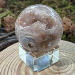 Sphère Agate Fleur & Druzy Améthyste Rose + Support