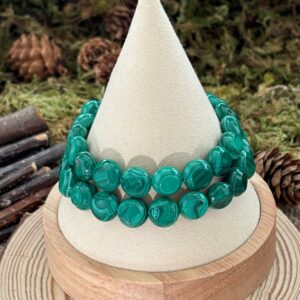 Bracelet Malachite – perles rondes plates (10,5 mm)
