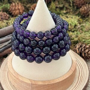 Bracelet Améthyste Dark – perles rondes (8 ou 10 mm)