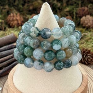 Bracelet Agate Mousse – perles rondes (10 mm)