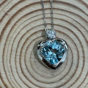 Pendentif, Topaze Bleue + Chaîne Argent S925