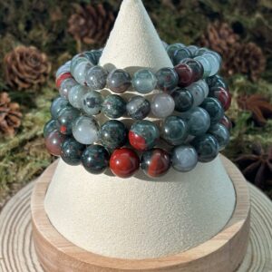 Bracelet Jaspe Héliotrope (Jaspe Sanguin/ African Blood) – perles rondes (8 ou 10 mm)