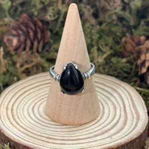 Bague Obsidienne Noire, Argent S925 (Goutte)