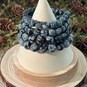 Bracelet Obsidienne Flocon de Neige – perles rondes (8 ou 10 mm)