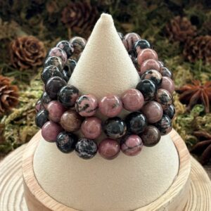 Bracelet Rhodonite – perles rondes (10 mm)