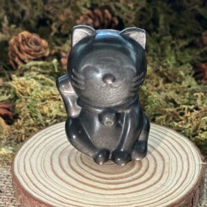Maneki-neko le chat porte-bonheur, Obsidienne Argentée