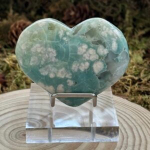 Cœur Agate Fleur Verte + Support
