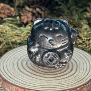 Maneki-neko le chat porte-bonheur, Obsidienne Argentée