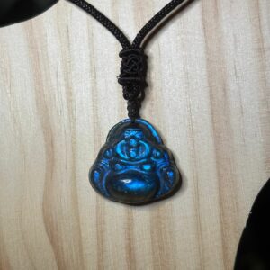 Pendentif Happy Bouddha, Labradorite avec cordon