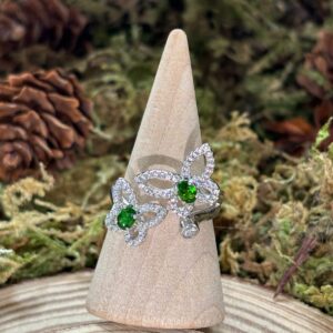 Bague Diopside & Zircons, Argent S925 (Papillons)
