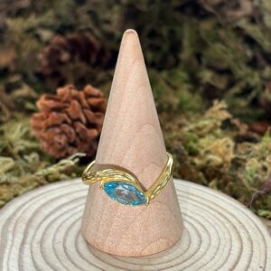 Bague Topaze Bleue Suisse, Argent S925 Doré