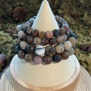 Bracelet Bois Fossilisé – perles rondes (8 ou 10 mm)