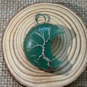 Pendentif Lune en Aventurine Verte – Arbre de Vie