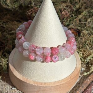 Bracelet Rhodonite & Quartz – perles rondes (8 mm)